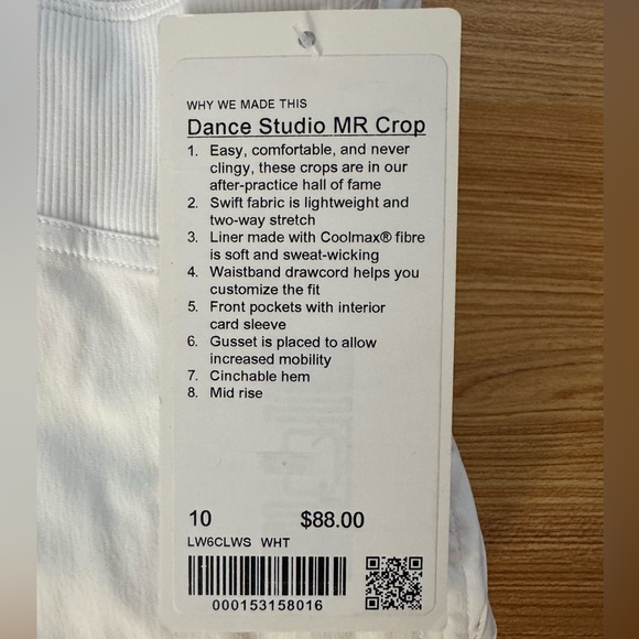 Lululemon Dance Studio MR Crop Size: 10 in White - Picture 9 of 10